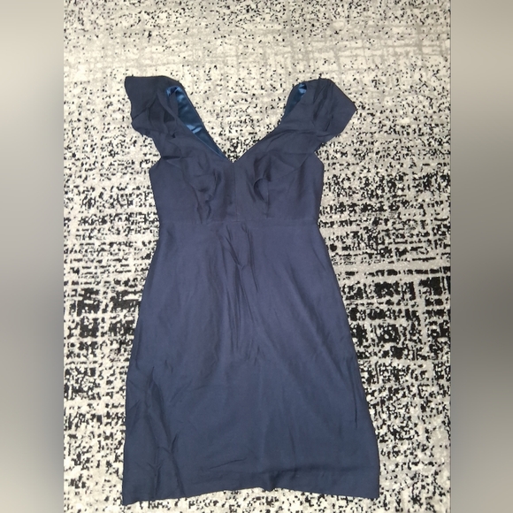 EUC Jenny Yoo Collection Size 4 Navy Ruffle Silk Blend Quiet Luxury Dress! - Picture 9 of 16